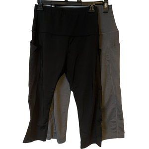 Sports Wear Leggings Womens Large Set of 2 Gray And Black Side Pockets Stretch